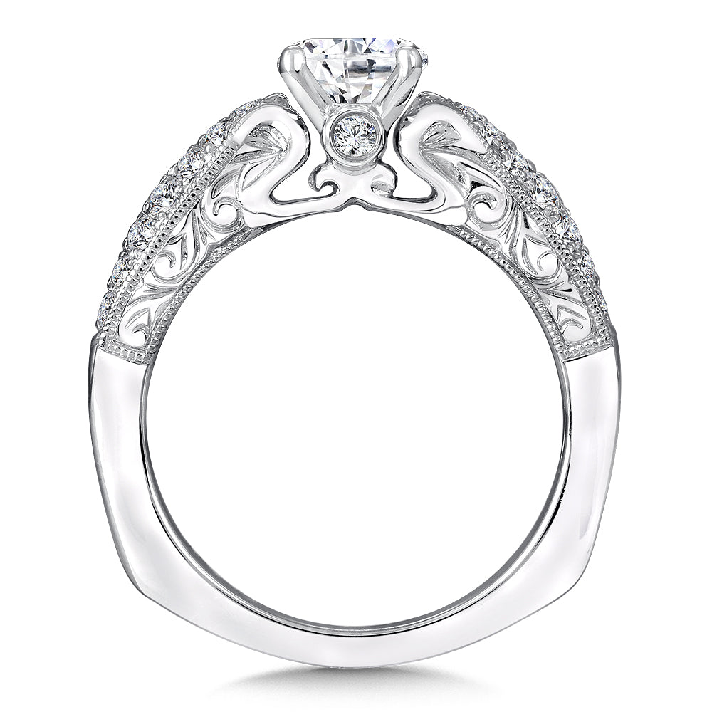 Pinched Pave Shoulder Diamond Engagement Ring