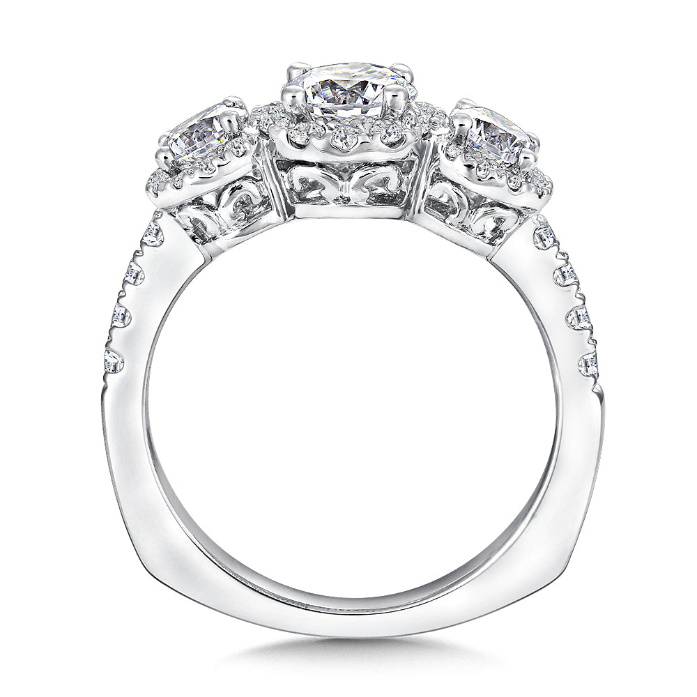Three-Stone Halo Engagement Ring