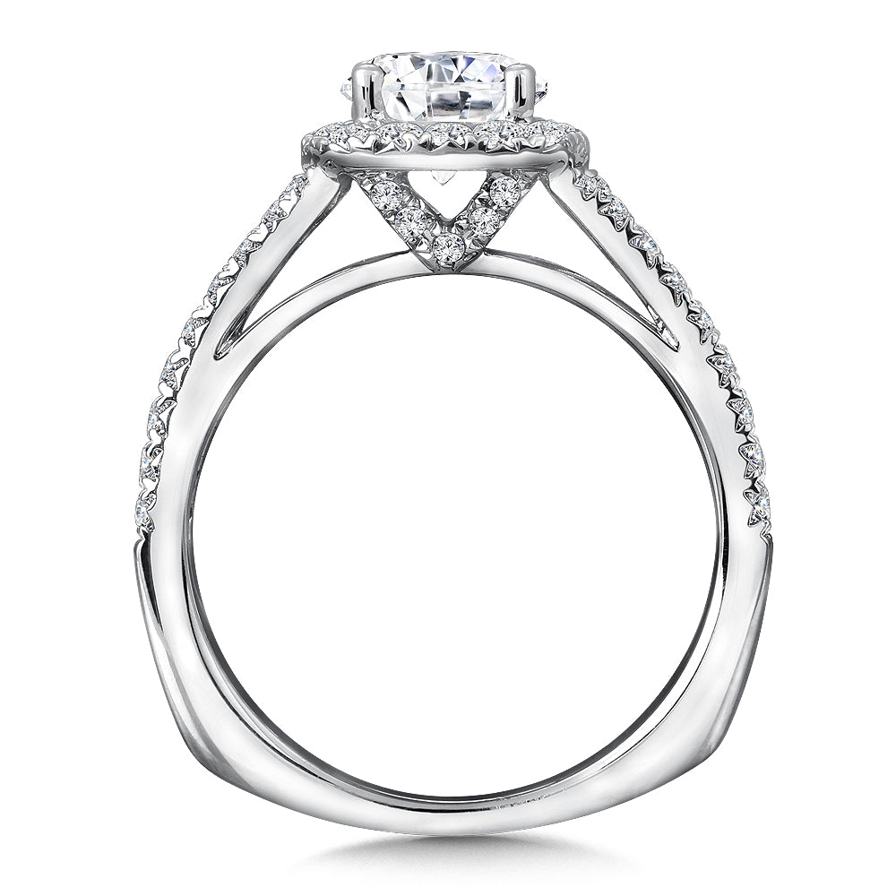 14K White Gold Cushion-Shaped Halo Split Shank Diamond Engagement Ring