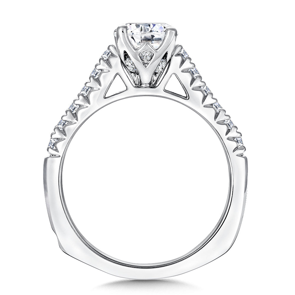 Classic Round Raised Shoulder Diamond Engagement Ring