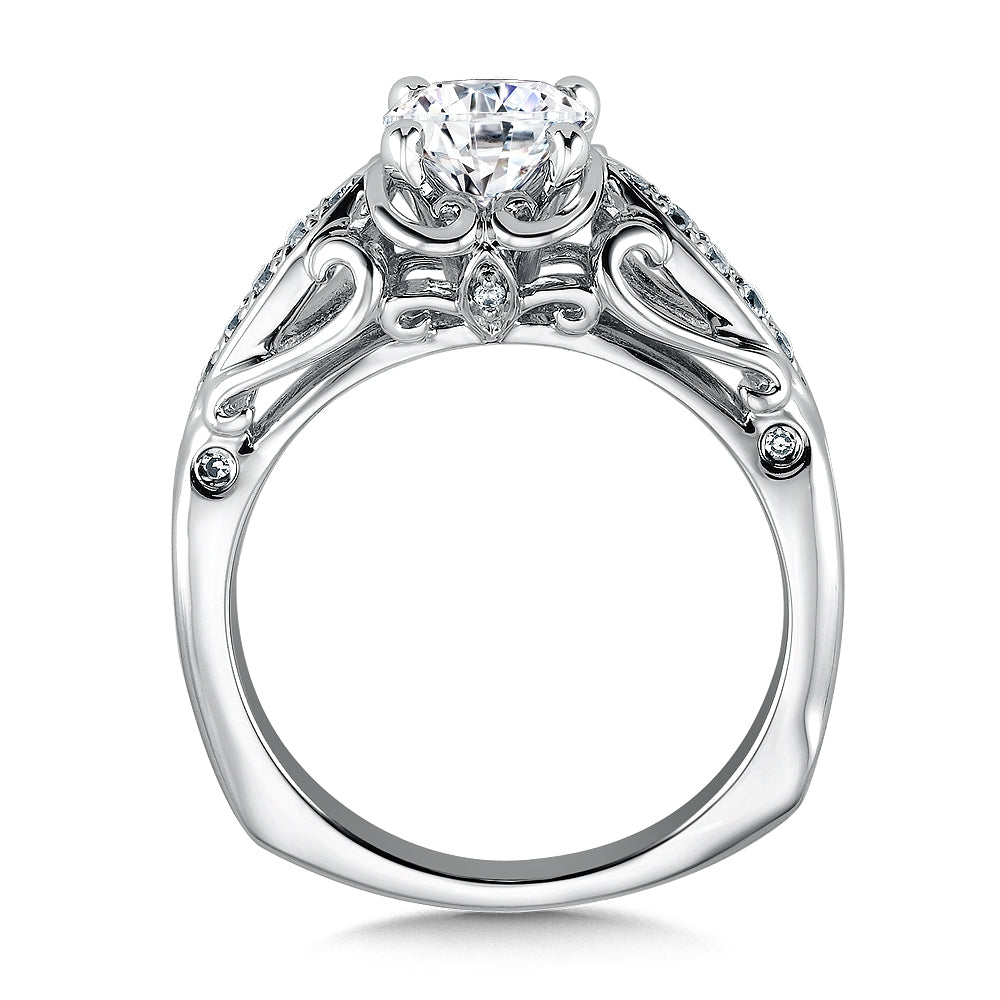 Cathedral Pinched Shoulder Scroll Diamond Engagement Ring