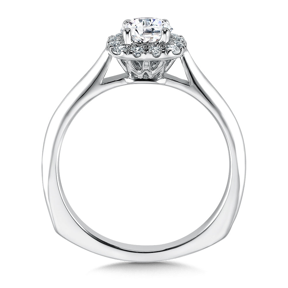 14K White Gold Classic Cushion Shape Halo Diamond Engagement Ring