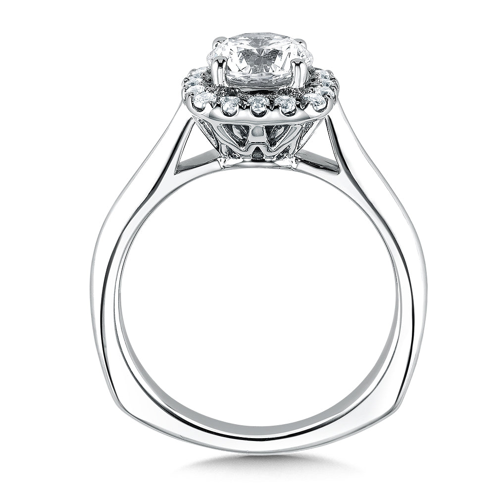 14K White Gold Cushion Halo Diamond Engagement Ring