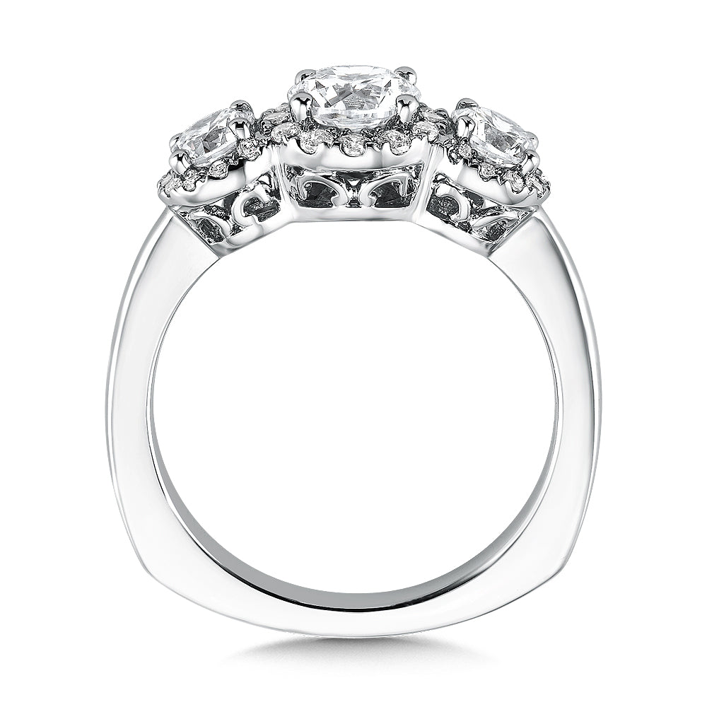 Three-Stone Halo Style Engagement Ring