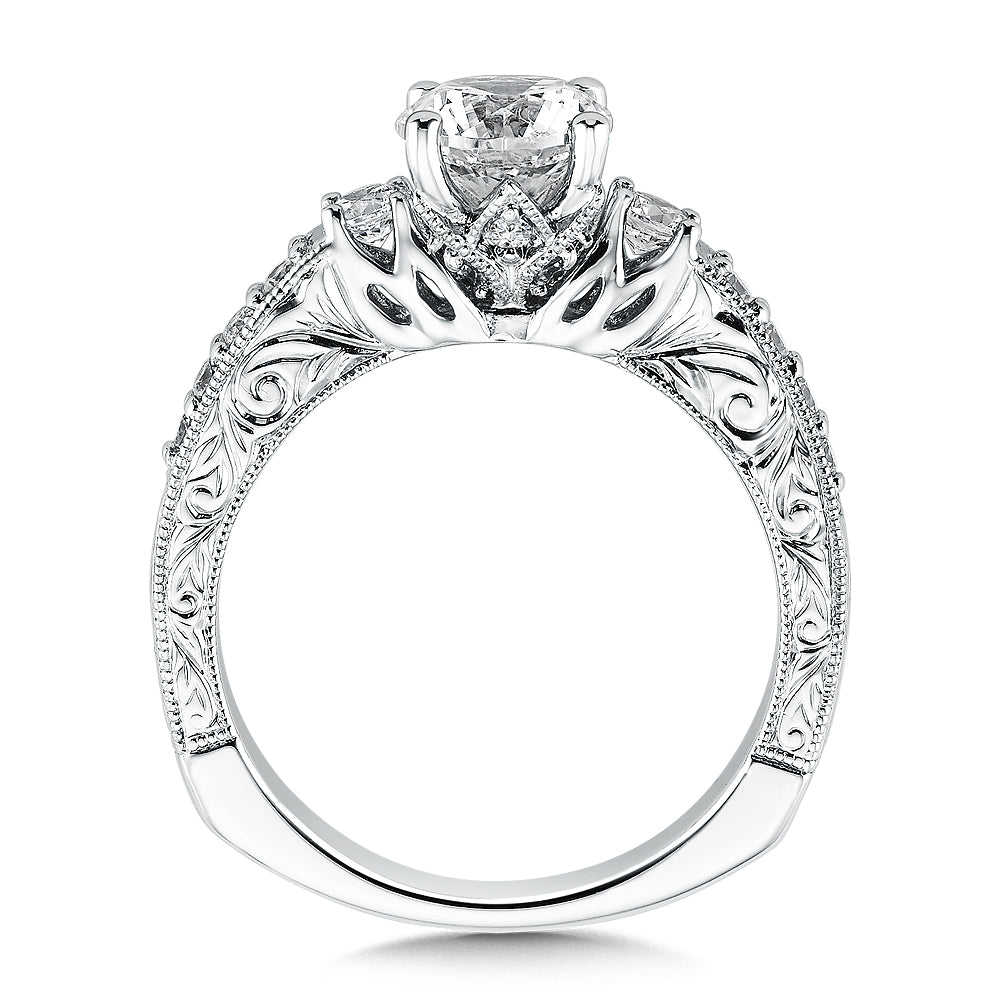 14K White Gold Three-Stone Engagement Ring