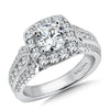 14K White Gold Cushion Shape Triple Diamond Band Halo Engagement Ring