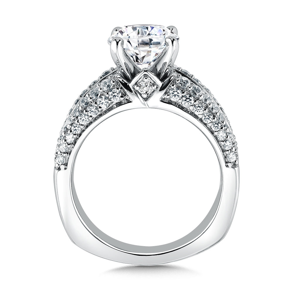 14K White Gold Channel and Pave-Set Diamond Engagement Ring