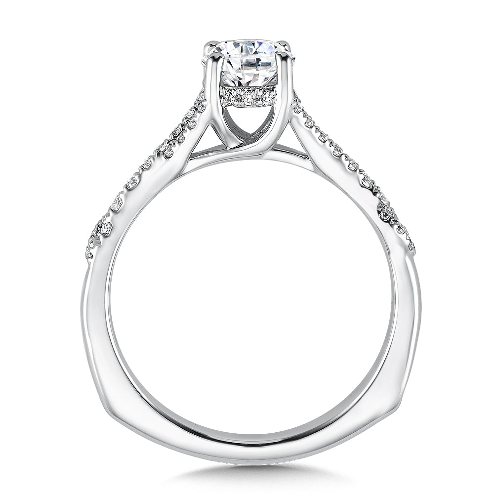 14K White Gold Petite Crossover Diamond Engagement Ring
