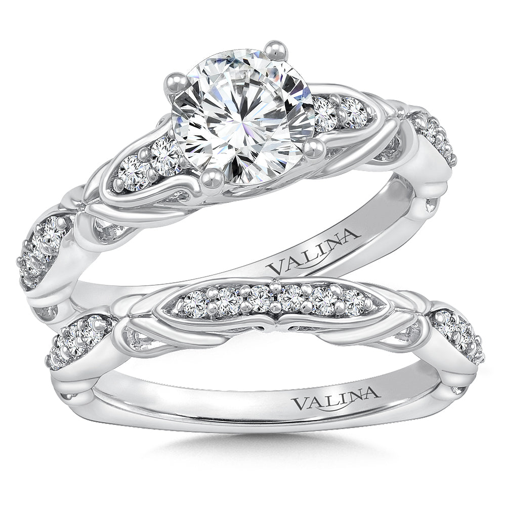 Polished Clip Accented Diamond Engagement Ring