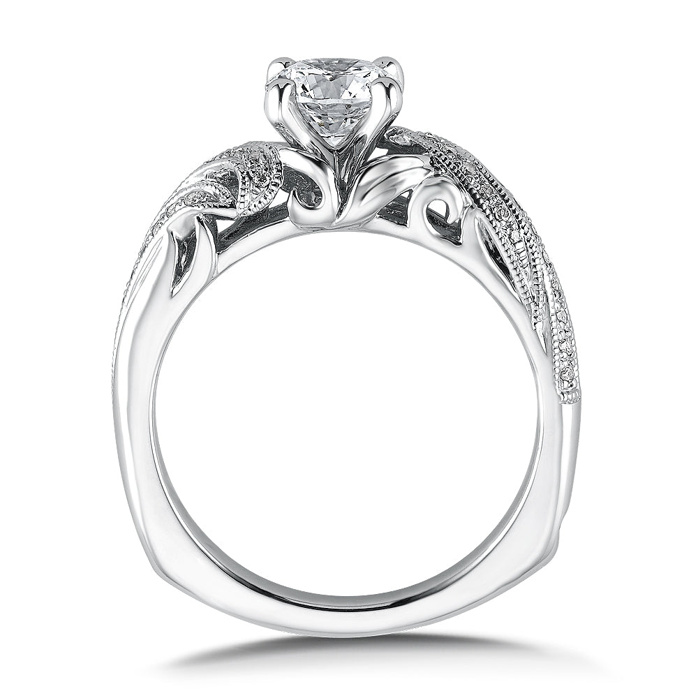 14K White Gold Pave Milgrain Diamond Engagement Ring