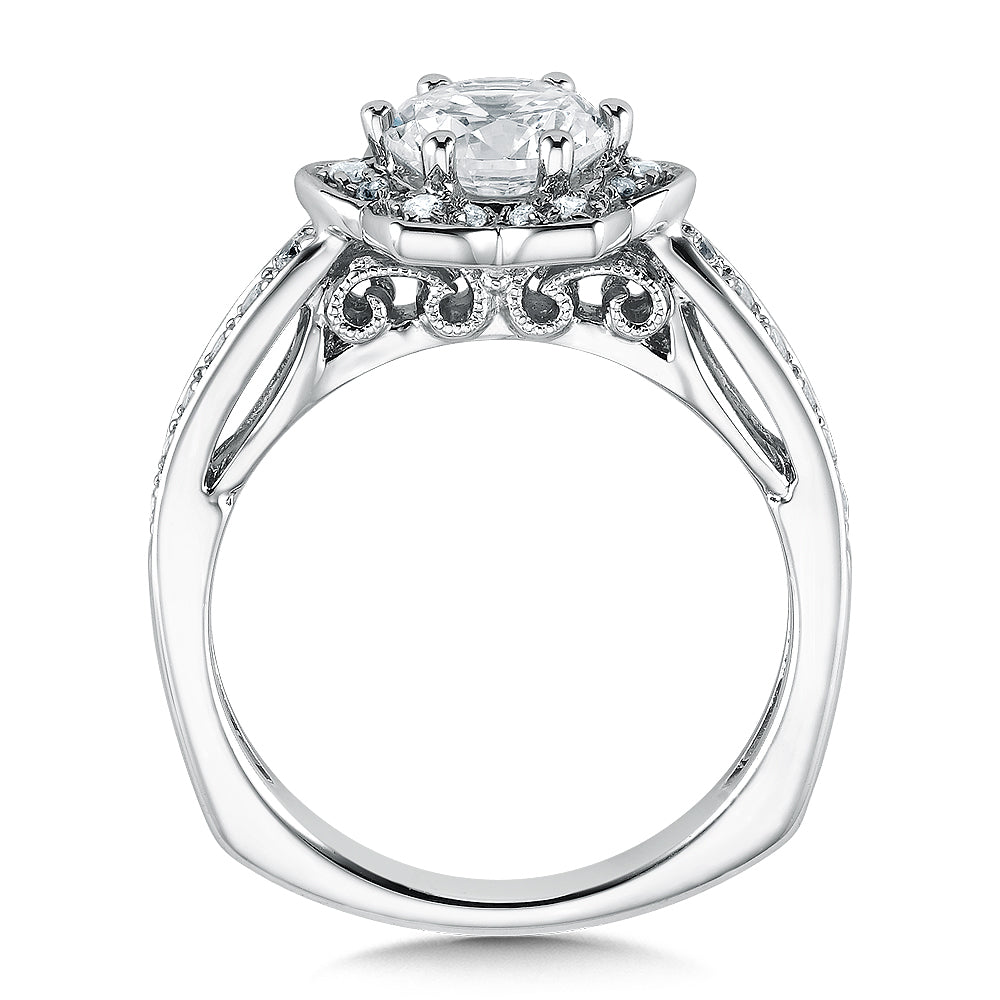 14K White Gold Bright Floral Shape Halo Diamond Engagement Ring