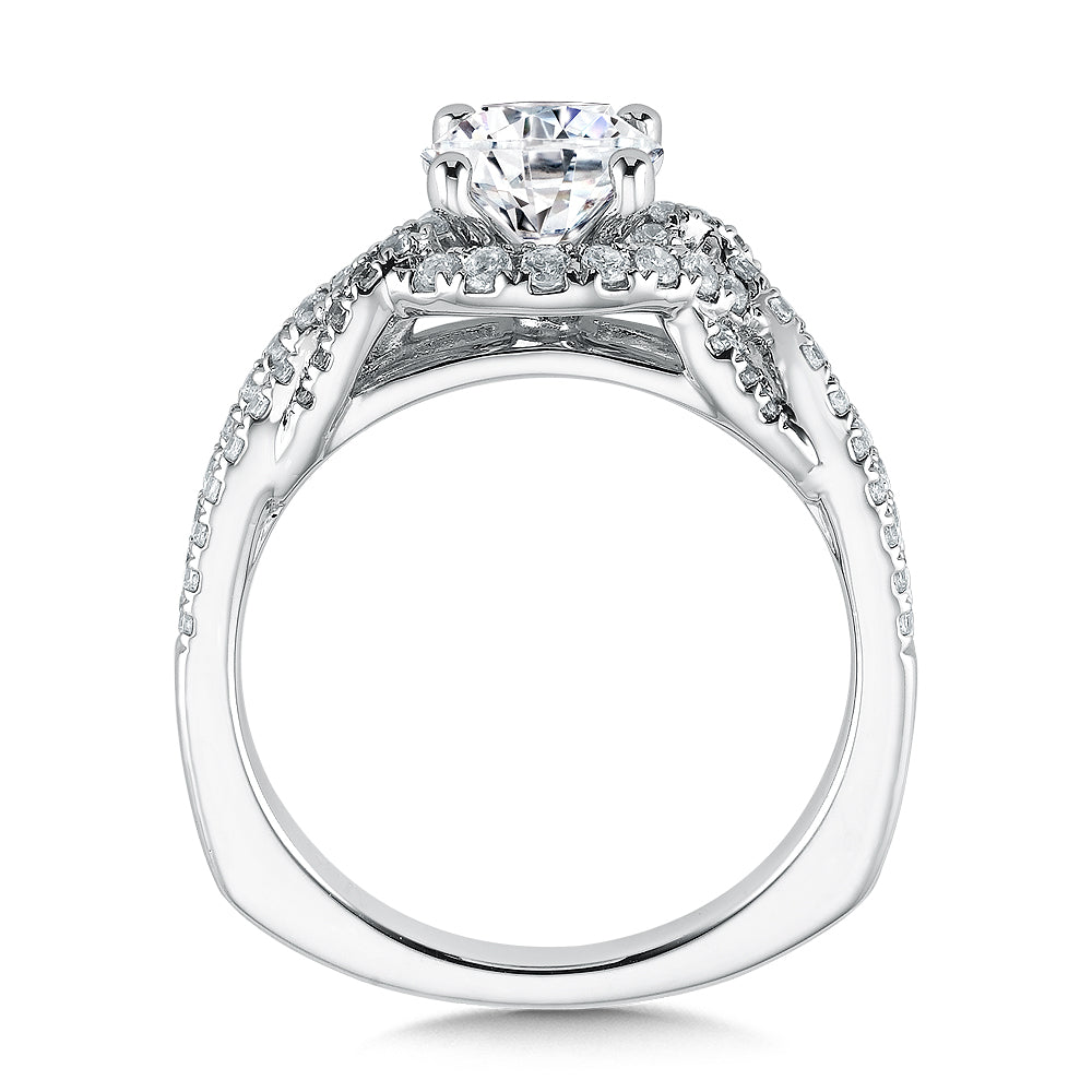 14K White Gold Braided Halo Diamond Engagement Ring