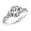 14K White Gold Three Stone Crossover Halo Diamond Engagement Ring