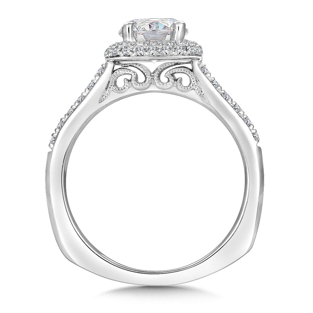 14K White Gold Double Cushion Shape Halo Diamond Engagement Ring