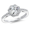 14K White Gold Floral Shape Vintage-Style Diamond Halo Engagement Ring
