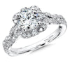 14K White Gold Floral Shape Halo And Criss-Cross Diamond Engagement Ring