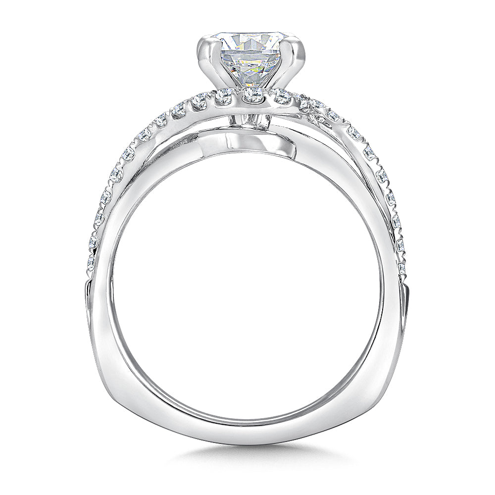 14K White Gold Bypass Diamond Halo Engagement Ring