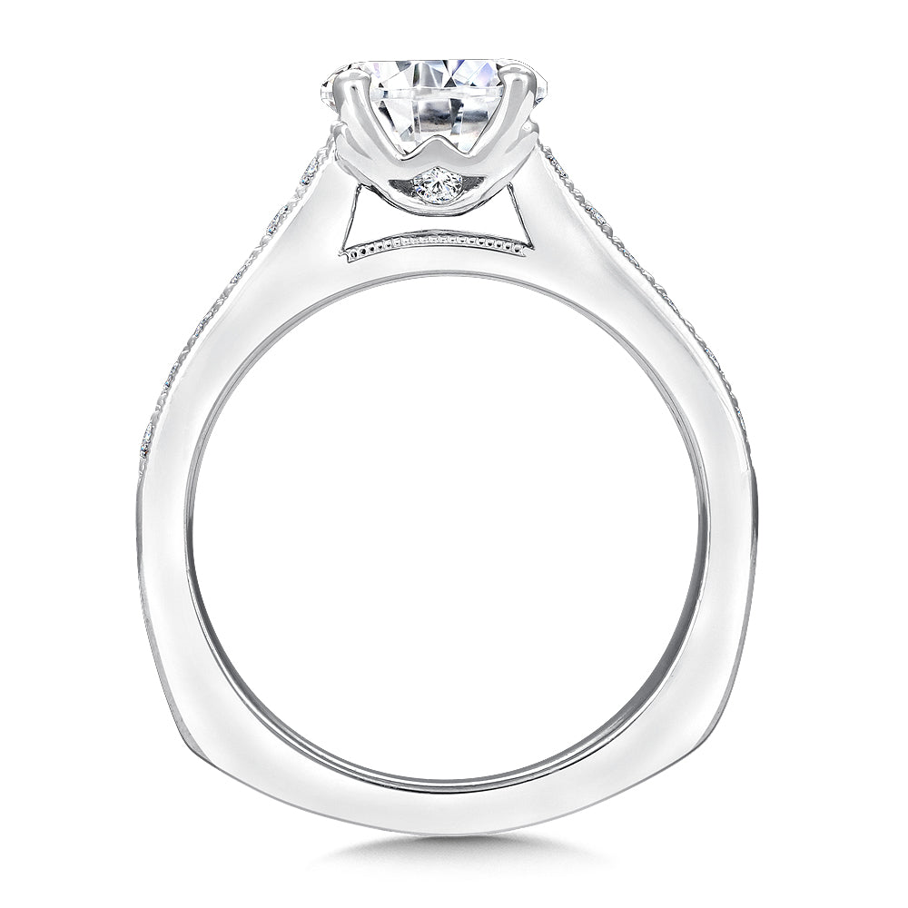 Suspended Center Milgrain Diamond Engagement Ring