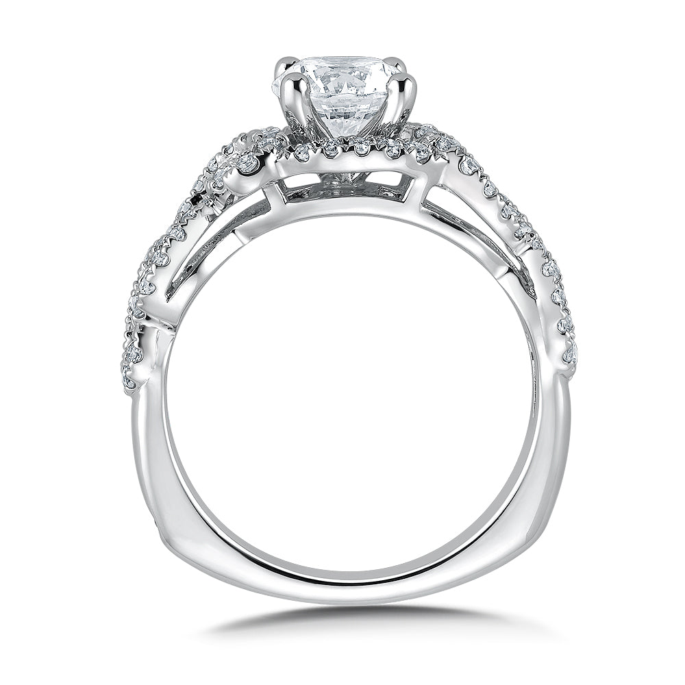 14K White Gold Round Accent Stone Diamond Engagement Ring