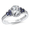 14K White Gold Antique Milgrain Diamond And Blue Sapphire Engagement Ring