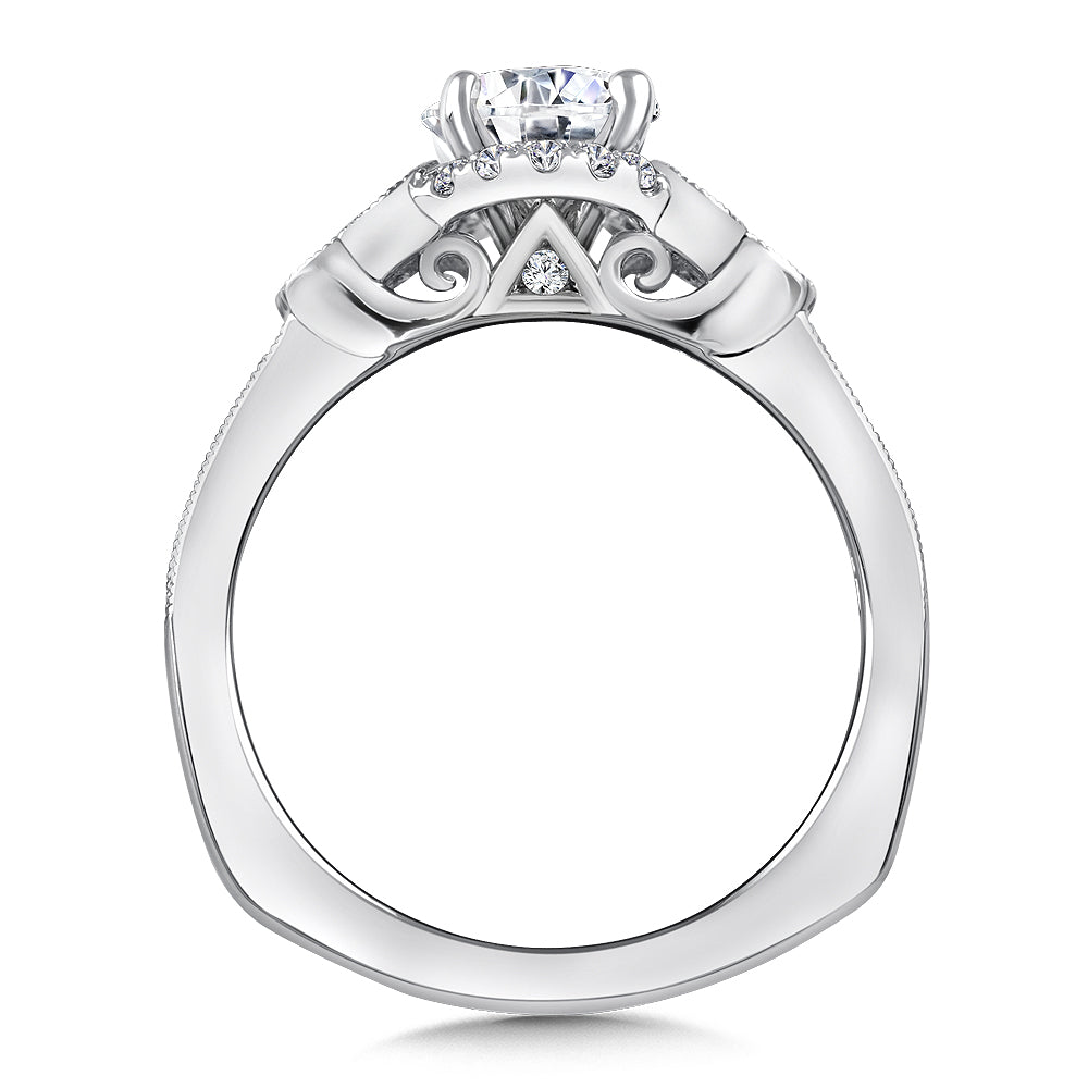 14K White Gold Antique Milgrain Diamond And Blue Sapphire Engagement Ring