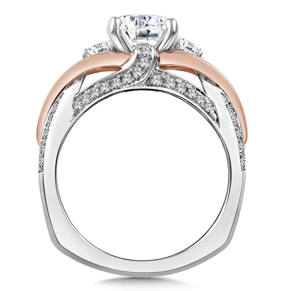 14K White Gold Rose Gold Accent Crisscross Diamond Engagement Ring