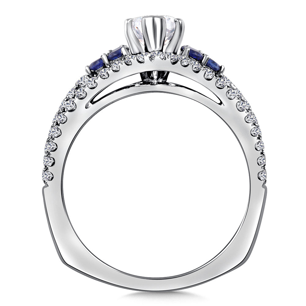 14K Two-Tone Gold Diamond & Blue Sapphire Engagement Ring