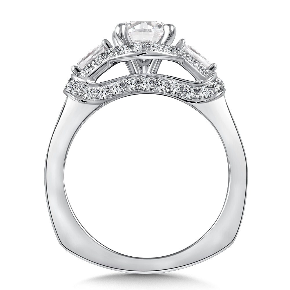 14K White Gold Baguette Round Accent Stone Diamond Engagement Ring