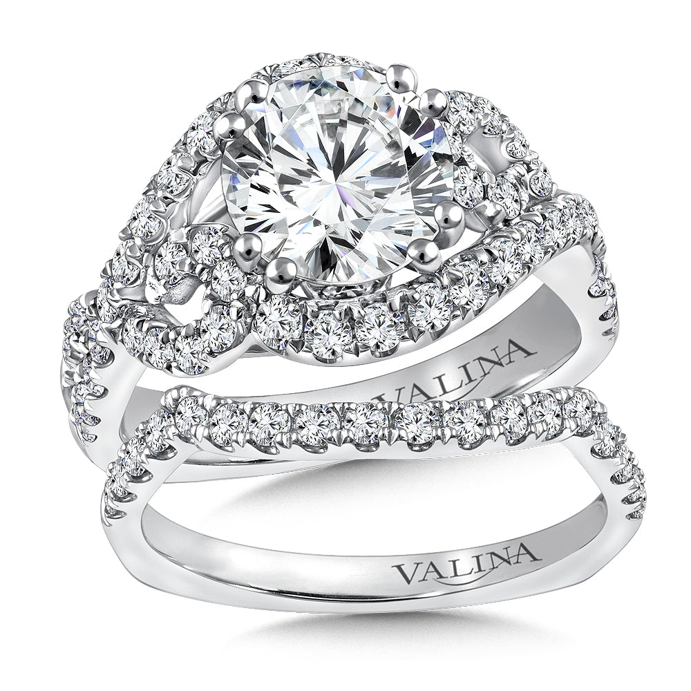 14K White Gold Crisscross Diamond Engagement Ring