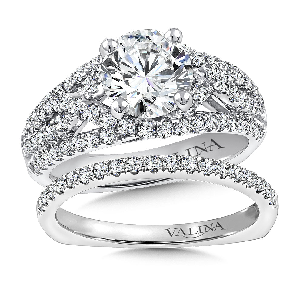 14K White Gold Crisscross Diamond Engagement Ring