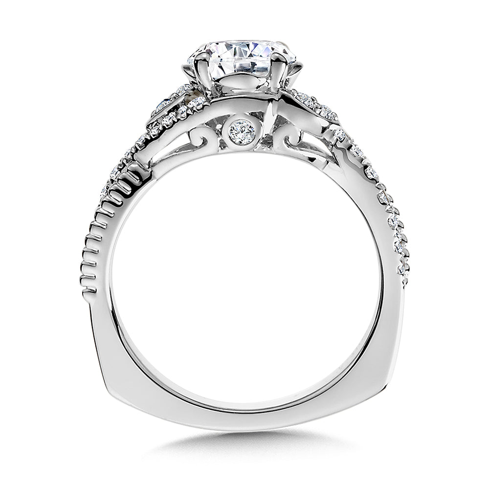 14K White Gold Crisscross Rose Gold Detail Diamond Engagement Ring