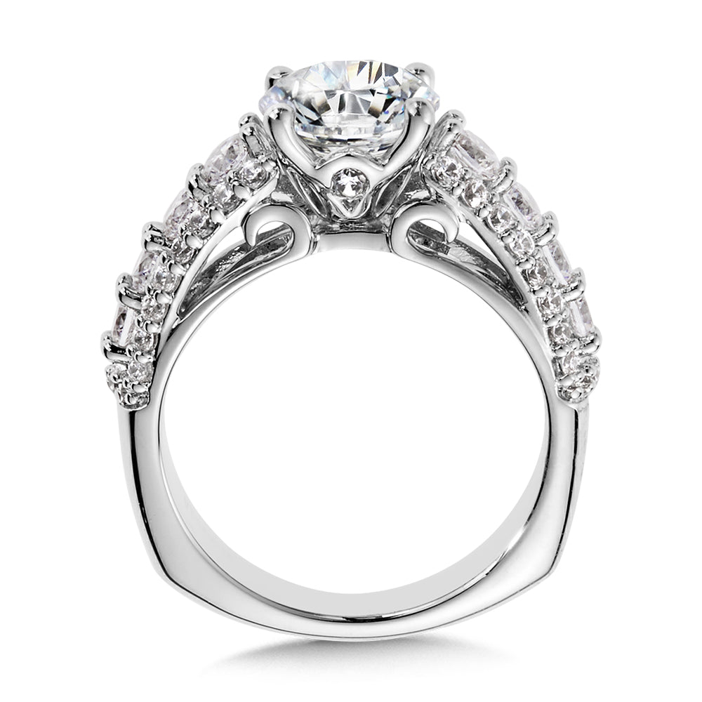 14K White Gold Accent Stone Style Diamond Engagement Ring