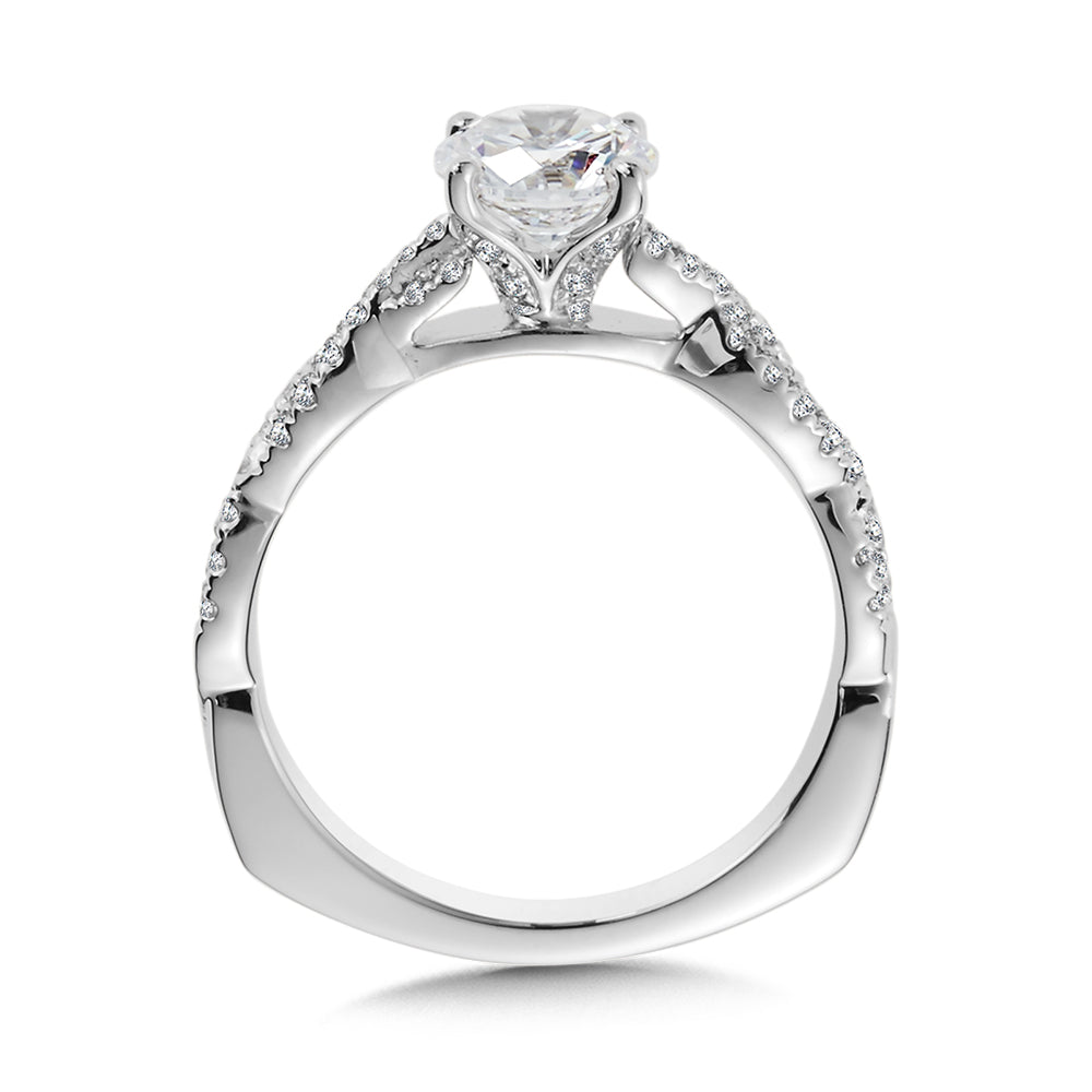 14K White Gold Criss Cross Straight Diamond Engagement Ring