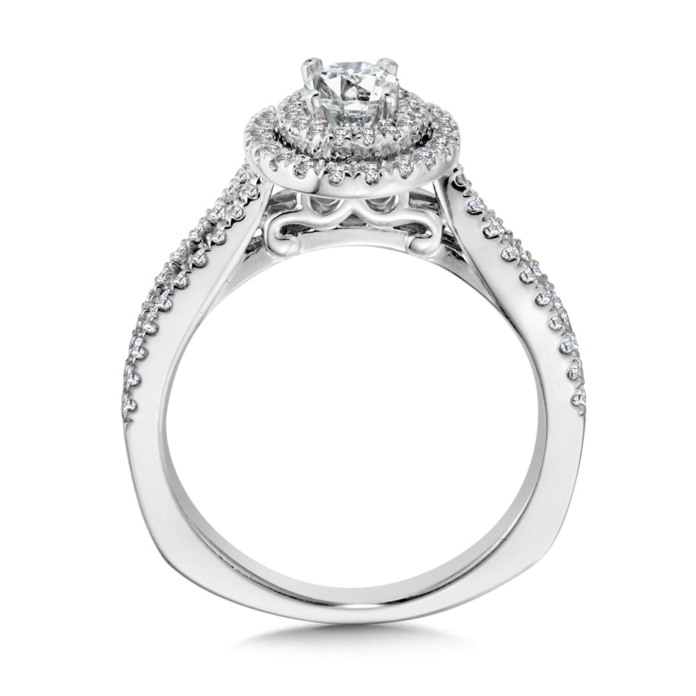 14K White Gold Double Oval Halo Split Shank Engagement Ring