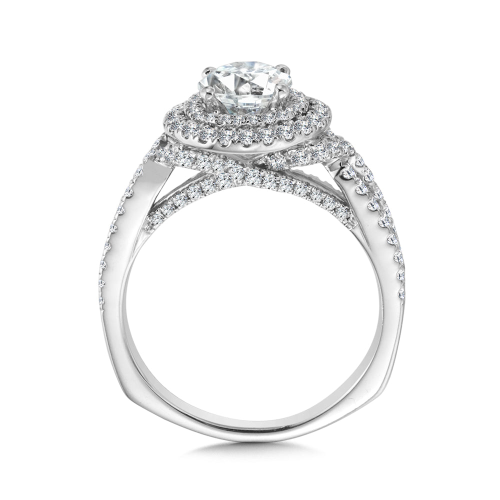 14K White Gold Fancy Double Round Halo Engagement Ring
