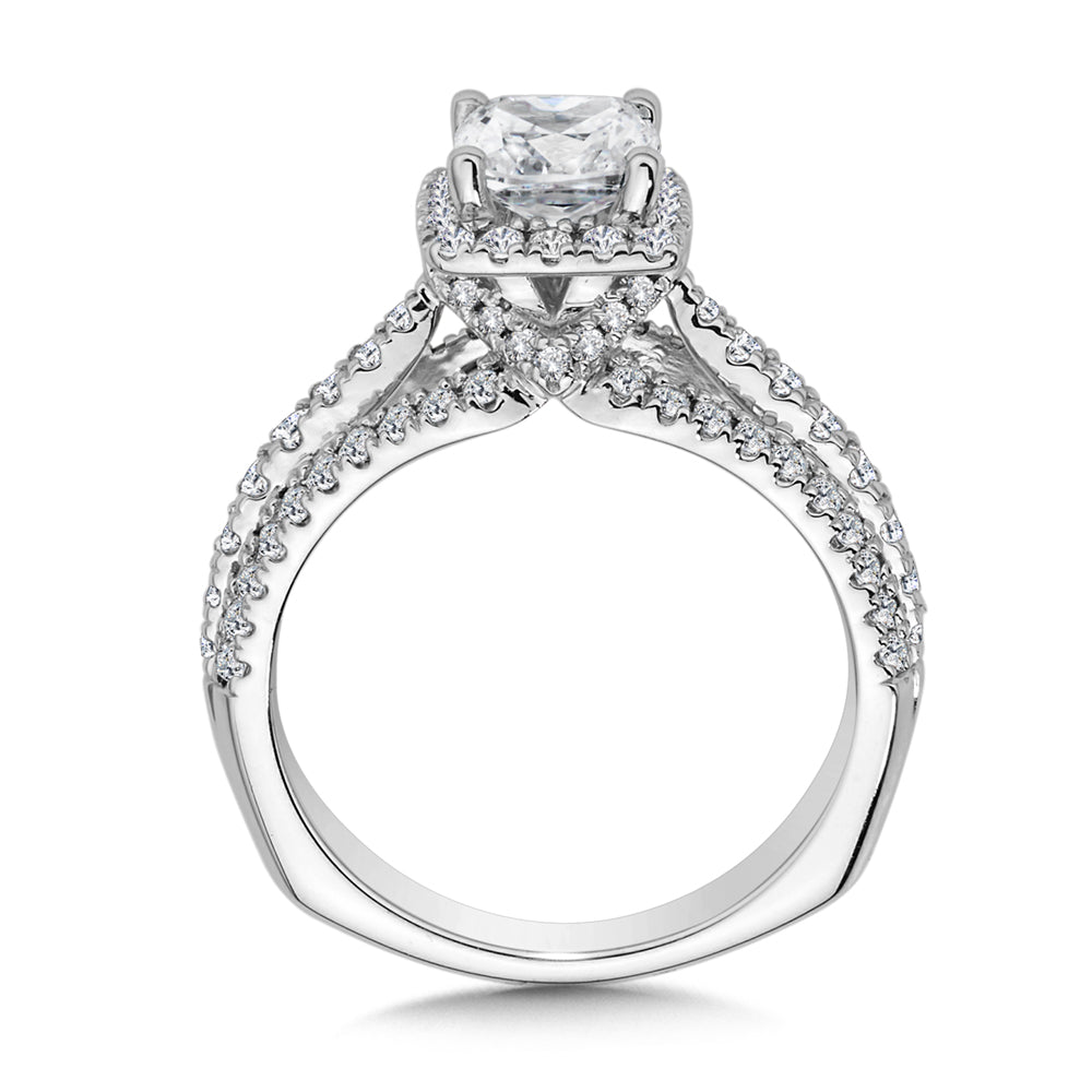 14K White Gold Diamond Square Halo Split Band Engagement Ring