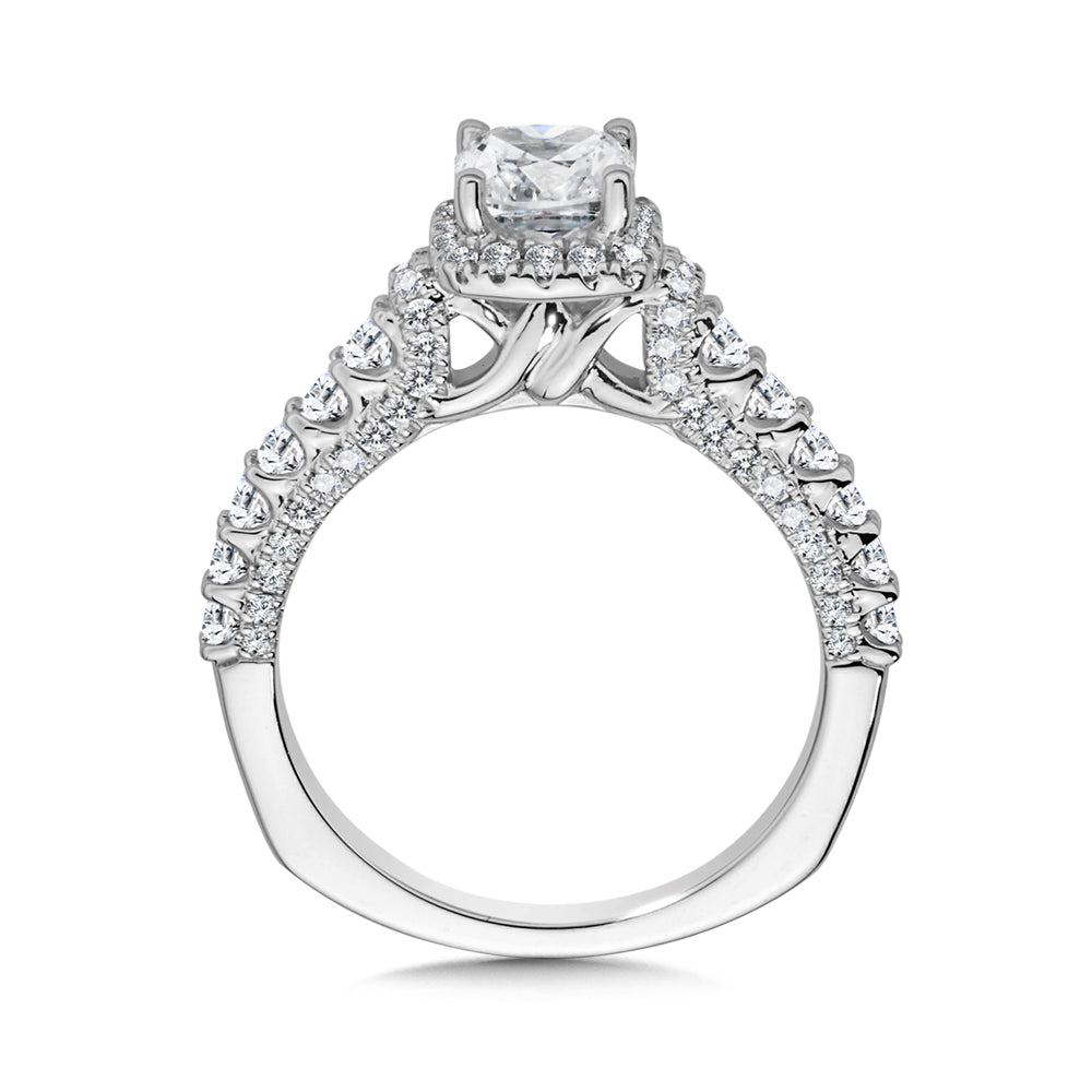 14K White Gold Diamond Square Cushion Halo Engagement Ring
