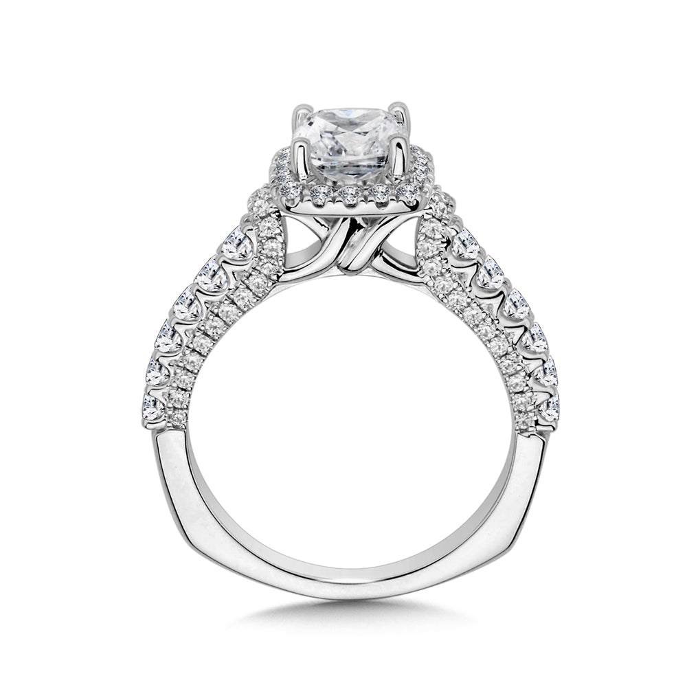 14K White Gold Diamond Cushion Halo Engagement Ring