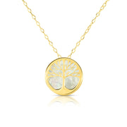 14K Yellow Gold Tree of Life Mother of Pearl Necklace