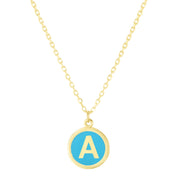 14K Yellow Gold Turquoise Enamel A Initial Necklace