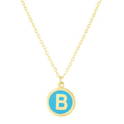 14K Yellow Gold Turquoise Enamel B Initial Necklace
