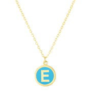 14K Yellow Gold Turquoise Enamel E Initial Necklace