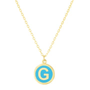 14K Yellow Gold Turquoise Enamel G Initial Necklace