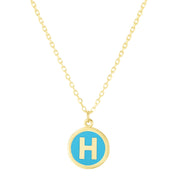 14K Yellow Gold Turquoise Enamel H Initial Necklace