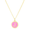 14K Yellow Gold Pink Enamel J Initial Necklace