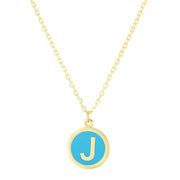 14K Yellow Gold Turquoise Enamel J Initial Necklace