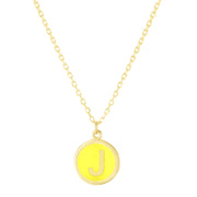14K Yellow Gold Enamel J Initial Necklace