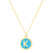 14K Yellow Gold Turquoise Enamel K Initial Necklace