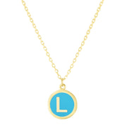 14K Yellow Gold Turquoise Enamel L Initial Necklace