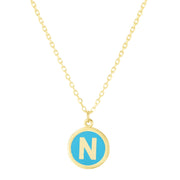 14K Yellow Gold Turquoise Enamel N Initial Necklace